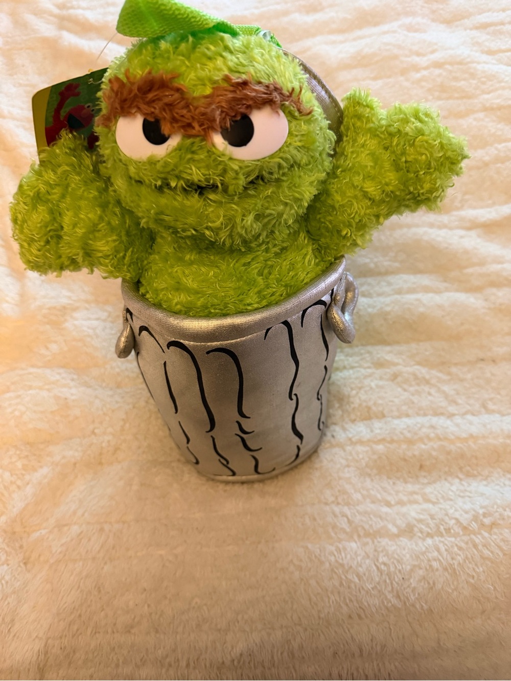 Oscar the Grouch Plush in Green with Silver Trash Can Backpack